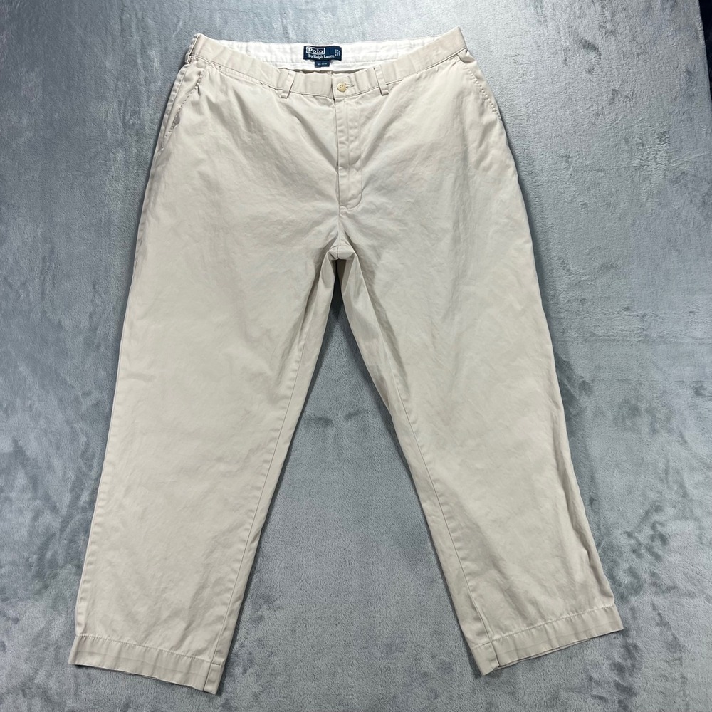 POLO RALPH LAUREN Slacks Mens 38x26 Beige Good Flat Front 100 Cotton Chino Pant‎